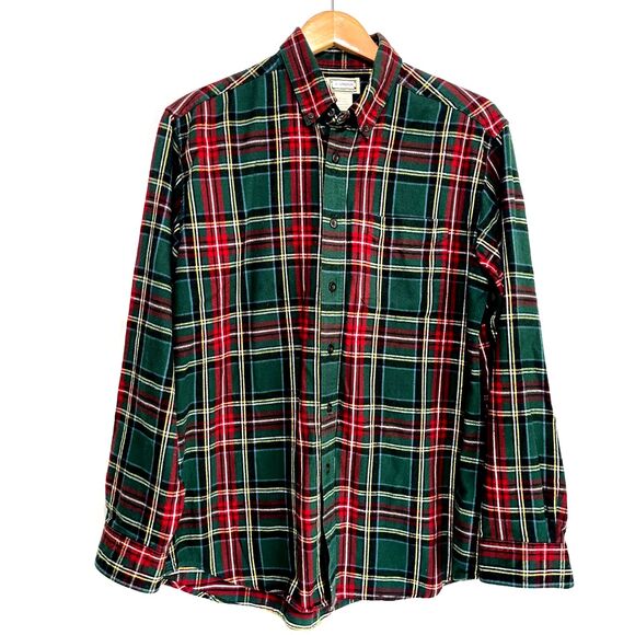 L.L. Bean fleece button up shirt cotton tartan plaid winter festive men M - Picture 1 of 5